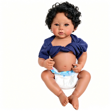 Cargar imagen en el visor de la galería, Lifelike 19-Inch Reborn Boy Doll – Full Vinyl Body, Rooted Curly Hair &amp; Complete Set (Bottle, Pacifier, Diaper)
