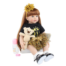Load image into Gallery viewer, Pinky Reborn 24 Inch Human Hair Wig Baby Dolls Black Skirts Realistic Baby Toy Sets Birthday Surprise Present Box
