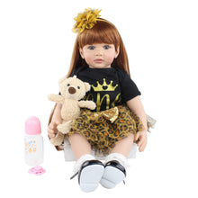 Load image into Gallery viewer, Pinky Reborn 24 Inch Human Hair Wig Baby Dolls Black Skirts Realistic Baby Toy Sets Birthday Surprise Present Box
