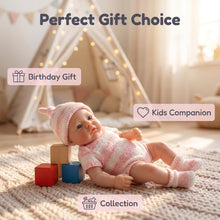 Carica l'immagine nel visualizzatore di Gallery, 6" Mini Pocket Silicone Baby Doll | Ultra Soft Realistic Face | Striped Knit Outfit with Beanie &amp; Socks | Portable Reborn Gift
