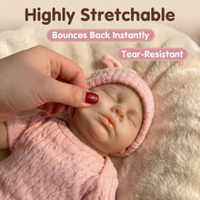 Carica l'immagine nel visualizzatore di Gallery, 6" Sleeping Pink Silicone Baby Doll Solid Premium Silicone Ultra Soft &amp; Highly Stretchable | Tear-Resistant Mini Reborn with Knit Outfit

