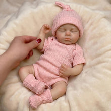 Carica l'immagine nel visualizzatore di Gallery, 6" Sleeping Pink Silicone Baby Doll Solid Premium Silicone Ultra Soft &amp; Highly Stretchable | Tear-Resistant Mini Reborn with Knit Outfit
