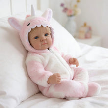 Load image into Gallery viewer, Pinky Reborn 18 Inch Lifelike Reborn Baby Girl Doll | Hand-Rooted Blonde Hair | 2 Body Choices (Soft Cloth / Full Vinyl) with Unicorn Outfit
