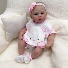 Cargar imagen en el visor de la galería, 48cm Meadow Reborn Baby Doll - Hand-Painted Head, Emerald Green Eyes, Pink Floral Headband &amp; Bib Set
