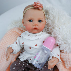 48cm Realistic Reborn Baby Girl "Meadow" - Cloth Body with Realistic Silicone Head, Arms & Legs, Hand-Painted Hair, Blue Eyes, Includes Outfit & Gift Box