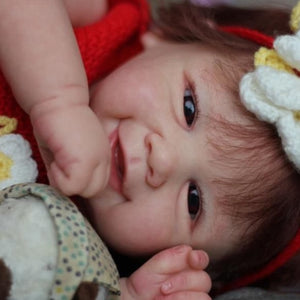 Vivienne 19inch Reborn Baby Doll with Brown Hair, Soft Body, Red Outfit - Perfect Christmas Birthday Gift