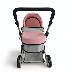 Baby Doll Stroller Pram Adjustable Hood Pushchair Lightweight Foldable Buggy Style for Dolls Up to 55cm (22") Includes Storage Basket Shoulder Bag Gift for Girls Ages 3+