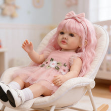 Load image into Gallery viewer, 55cm Full Vinyl Toddler Doll "Betty" with Removable Red Wig, Straight Legs &amp; Stunning Purple Eyes – Waterproof Realistic Collectible Doll
