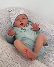 Load image into Gallery viewer, 20 Inch Open Eyes Reborn Baby Doll Hand-Painted Vinyl Head &amp; Limbs Soft Cloth Body with Dinosaur Outfit Hat Magnetic Pacifier Realistic Newborn Doll

