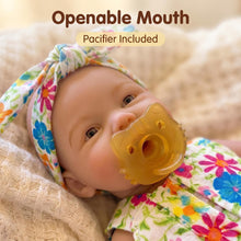 Load image into Gallery viewer, 8" Realistic Silicone Baby Doll with Openable Mouth | Platinum Silicone Squishy Touch | Includes Milk Bottle &amp; Pacifier | Colorful Floral Outfit | Immersive Role-Play Gift
