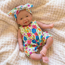 Load image into Gallery viewer, 8" Realistic Silicone Baby Doll with Openable Mouth | Platinum Silicone Squishy Touch | Includes Milk Bottle &amp; Pacifier | Colorful Floral Outfit | Immersive Role-Play Gift
