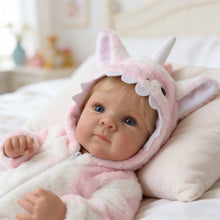 Load image into Gallery viewer, Pinky Reborn 18 Inch Lifelike Reborn Baby Girl Doll | Hand-Rooted Blonde Hair | 2 Body Choices (Soft Cloth / Full Vinyl) with Unicorn Outfit
