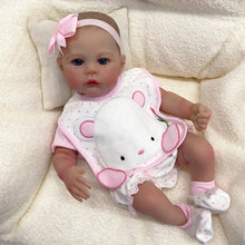 Cargar imagen en el visor de la galería, 48cm Meadow Reborn Baby Doll - Hand-Painted Head, Emerald Green Eyes, Pink Floral Headband &amp; Bib Set
