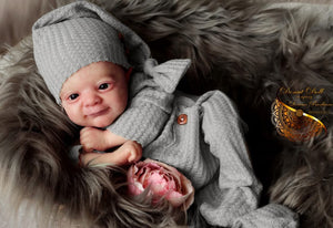 18" Poseable Woodland Elf Reborn Baby Flynn - Hand-Painted Hair & Hooded Jumpsuit, Blue Eyes, Full Limbs Fabric Body
