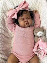 Load image into Gallery viewer, Pinky Reborn 19 inch Reborn Baby Doll with Rooted Black Hair Realistic Dark Skin Tone Baby Boy Pickle Plush Body Collectible Doll Gifts For Kids
