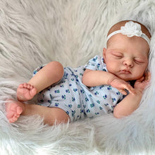 Carica l&#39;immagine nel visualizzatore di Gallery, Irys 19-inch Hand-Painted Reborn Baby Doll in Purple Floral Romper with Pacifier | Lifelike Sleeping Eyes, Soft Body | Christmas &amp; Birthday Gift
