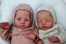 Load image into Gallery viewer, Lily &amp; Irys 19inch Twin Reborn Doll Set | Open Eye &amp; Sleeping Eye | Soft Body Hand-Painted Sister Dolls with Blue Eyes

