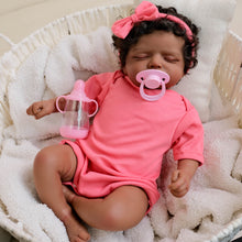 Load image into Gallery viewer, 20 Inch Pinky Reborn Baby Girl Dolls Rosalie - Dark Skin Tone Cloth Body Implanted Curly Hair Full Arms &amp; Legs
