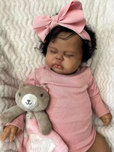 Load image into Gallery viewer, Pinky Reborn 19 inch Reborn Baby Doll with Rooted Black Hair Realistic Dark Skin Tone Baby Boy Pickle Plush Body Collectible Doll Gifts For Kids
