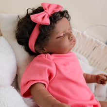 Load image into Gallery viewer, 20 Inch Pinky Reborn Baby Girl Dolls Rosalie - Dark Skin Tone Cloth Body Implanted Curly Hair Full Arms &amp; Legs

