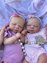 画像をギャラリービューアに読み込む, 19&quot; Hand-Painted Twin Baby Dolls Pascale Set - Pink &amp; Purple Lace Outfits + Bears (48cm Fabric Body)
