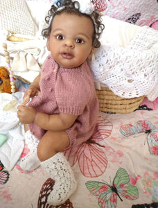 23 Inch Adorable Reborn Baby Girl Doll Soft Cloth Body Silicone Vinyl Dark Brown Skin African American Realistic Baby Doll Girl Gift for Kids