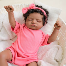 Load image into Gallery viewer, 20 Inch Pinky Reborn Baby Girl Dolls Rosalie - Dark Skin Tone Cloth Body Implanted Curly Hair Full Arms &amp; Legs
