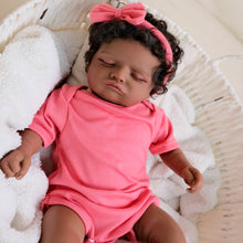 Load image into Gallery viewer, 20 Inch Pinky Reborn Baby Girl Dolls Rosalie - Dark Skin Tone Cloth Body Implanted Curly Hair Full Arms &amp; Legs
