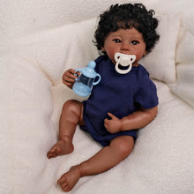 Cargar imagen en el visor de la galería, Lifelike 19-Inch Reborn Boy Doll – Full Vinyl Body, Rooted Curly Hair &amp; Complete Set (Bottle, Pacifier, Diaper)
