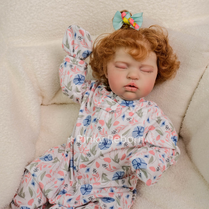 Realistic 19 Inch Baby Doll with Red Hair & Pacifier - Soft Cloth Body, Printed Long Sleeve Footie Pajamas, Sleeping Eyes