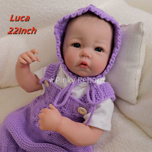20" Luca - Full Vinyl Fashion Doll with HD 3D Skin & Hand-Painted Hair - Wearing Chic Lavender Overalls Set