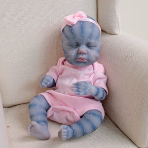 Authentic 12" Avatar Themed Baby Doll - Lifelike Blue-Skinned Figure with Yellow Eyes and Outfit Set Na'vi Inspired Infant Replica Toy for Adult Collectors