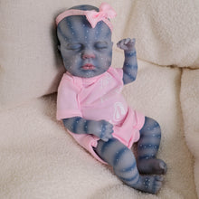 Cargar imagen en el visor de la galería, Authentic 12&quot; Avatar Themed Baby Doll - Lifelike Blue-Skinned Figure with Yellow Eyes and Outfit Set Na&#39;vi Inspired Infant Replica Toy for Adult Collectors
