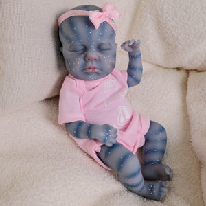 Authentic 12" Avatar Themed Baby Doll - Lifelike Blue-Skinned Figure with Yellow Eyes and Outfit Set Na'vi Inspired Infant Replica Toy for Adult Collectors