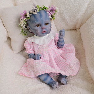 Authentic 12" Avatar Themed Baby Doll - Lifelike Blue-Skinned Figure with Yellow Eyes and Outfit Set Na'vi Inspired Infant Replica Toy for Adult Collectors