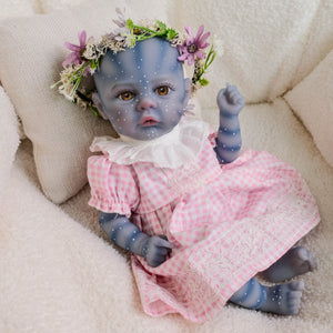 Authentic 12" Avatar Themed Baby Doll - Lifelike Blue-Skinned Figure with Yellow Eyes and Outfit Set Na'vi Inspired Infant Replica Toy for Adult Collectors