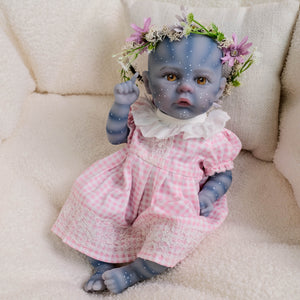 Authentic 12" Avatar Themed Baby Doll - Lifelike Blue-Skinned Figure with Yellow Eyes and Outfit Set Na'vi Inspired Infant Replica Toy for Adult Collectors