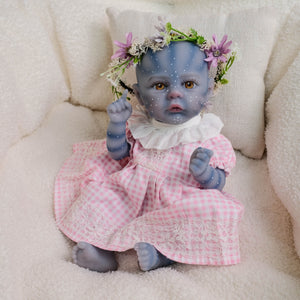 Authentic 12" Avatar Themed Baby Doll - Lifelike Blue-Skinned Figure with Yellow Eyes and Outfit Set Na'vi Inspired Infant Replica Toy for Adult Collectors