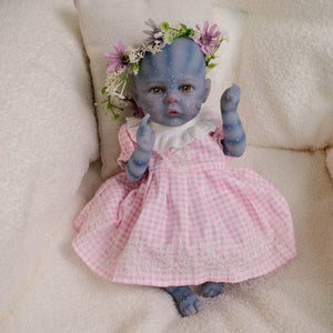 Authentic 12" Avatar Themed Baby Doll - Lifelike Blue-Skinned Figure with Yellow Eyes and Outfit Set Na'vi Inspired Infant Replica Toy for Adult Collectors