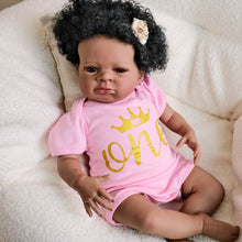 Load image into Gallery viewer, 20 inch reborn baby Lanny Brown eyes implanted black curly hair pink skirts dolls gifts for birthday holiday
