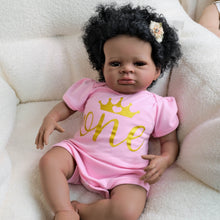 Load image into Gallery viewer, 20 inch reborn baby Lanny Brown eyes implanted black curly hair pink skirts dolls gifts for birthday holiday
