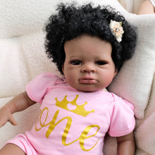 Load image into Gallery viewer, 20 inch reborn baby Lanny Brown eyes implanted black curly hair pink skirts dolls gifts for birthday holiday
