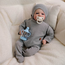 Cargar imagen en el visor de la galería, 18&quot; Poseable Woodland Elf Reborn Baby Flynn - Hand-Painted Hair &amp; Hooded Jumpsuit, Blue Eyes, Full Limbs Fabric Body
