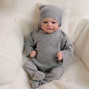 18" Poseable Woodland Elf Reborn Baby Flynn - Hand-Painted Hair & Hooded Jumpsuit, Blue Eyes, Full Limbs Fabric Body