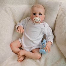 Load image into Gallery viewer, 20-Inch Realistic Baby Boy Doll with Cloth Body - 50cm Lifelike Reborn Doll Implanted Black Curly Hair, Crystal Blue Eyes, Full Outfit &amp; Gift Set for Children
