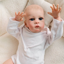 Load image into Gallery viewer, 20-Inch Realistic Baby Boy Doll with Cloth Body - 50cm Lifelike Reborn Doll Implanted Black Curly Hair, Crystal Blue Eyes, Full Outfit &amp; Gift Set for Children
