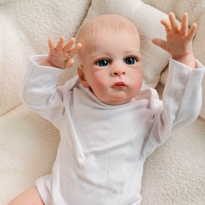 20-Inch Realistic Baby Boy Doll with Cloth Body - 50cm Lifelike Reborn Doll Implanted Black Curly Hair, Crystal Blue Eyes, Full Outfit & Gift Set for Children