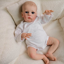 Load image into Gallery viewer, 20-Inch Realistic Baby Boy Doll with Cloth Body - 50cm Lifelike Reborn Doll Implanted Black Curly Hair, Crystal Blue Eyes, Full Outfit &amp; Gift Set for Children

