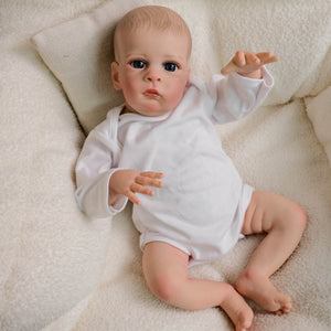 20-Inch Realistic Baby Boy Doll with Cloth Body - 50cm Lifelike Reborn Doll Implanted Black Curly Hair, Crystal Blue Eyes, Full Outfit & Gift Set for Children