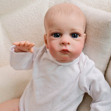 Load image into Gallery viewer, 20-Inch Realistic Baby Boy Doll with Cloth Body - 50cm Lifelike Reborn Doll Implanted Black Curly Hair, Crystal Blue Eyes, Full Outfit &amp; Gift Set for Children
